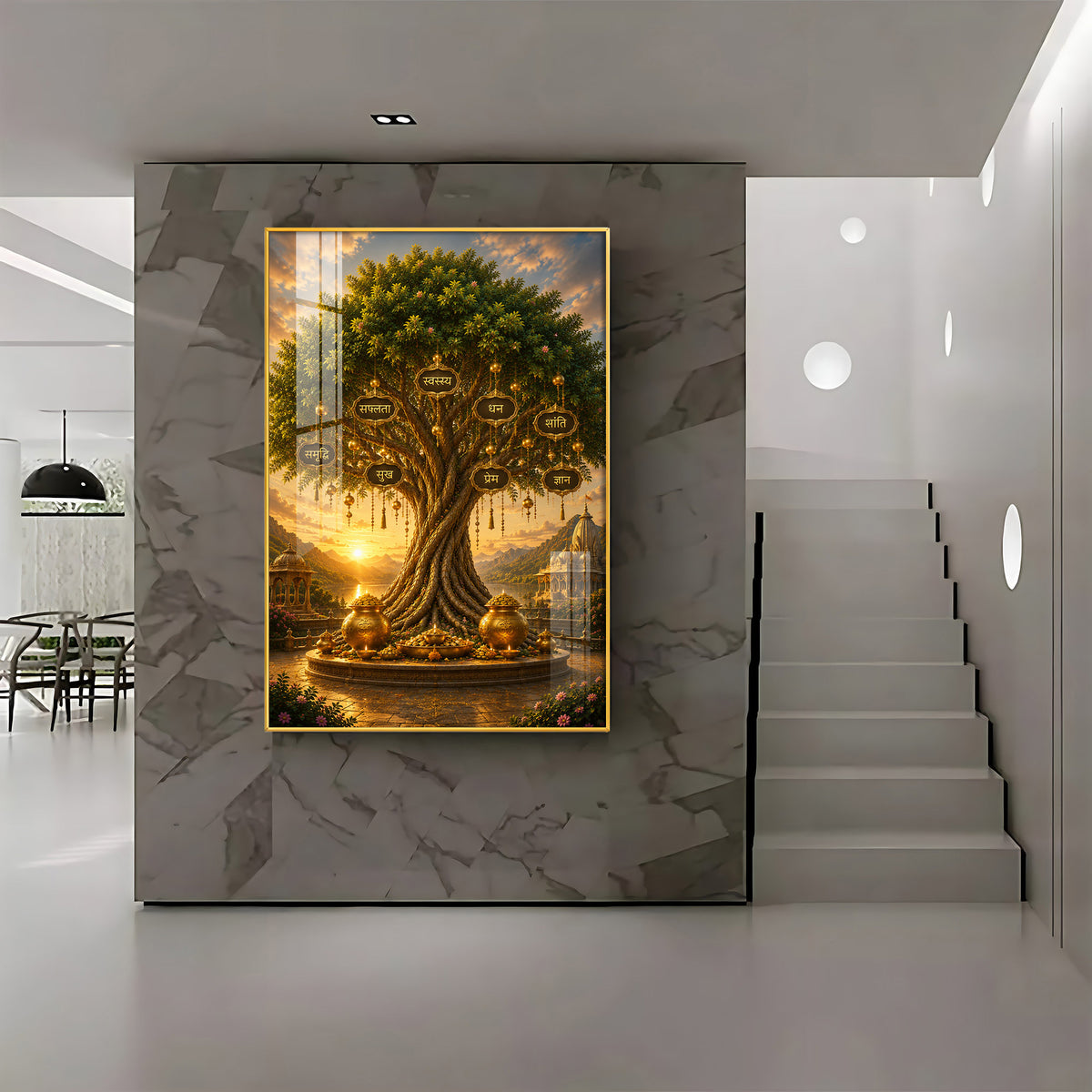Golden Kalpavriksha Tree Premium Acrylic Vertical Wall Art