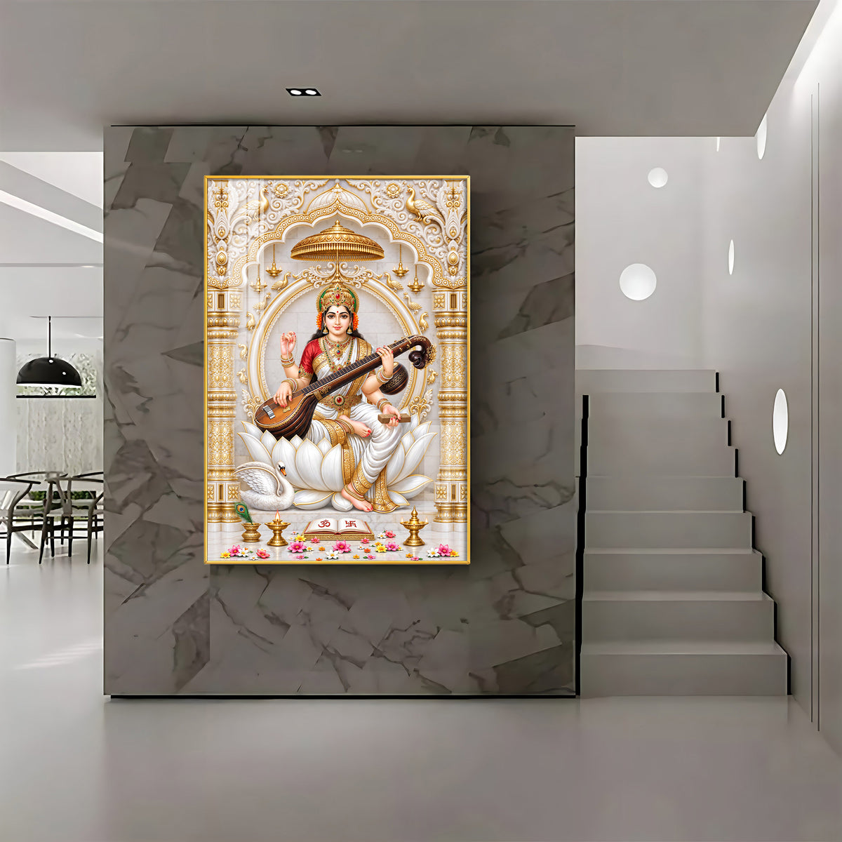 Divine Saraswati Devi Premium Acrylic Vertical Wall Art