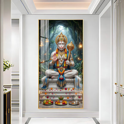 Divine Harmony Of Lord Hanuman Premium Acrylic Vertical Wall Art