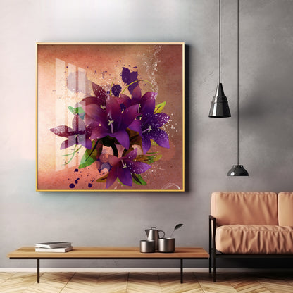 Purple Flowers Premium Acrylic Square Wall Art