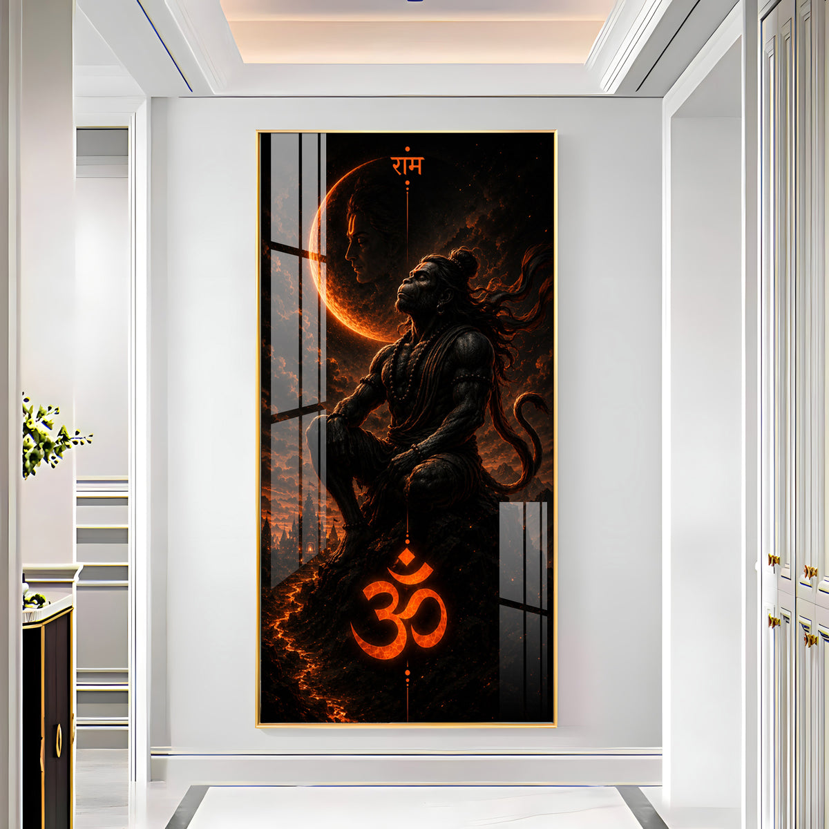 Meditating Lord Hanuman Premium Acrylic Vertical Wall Art