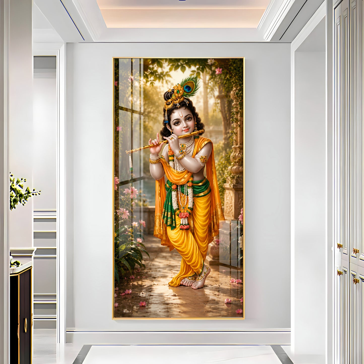 Bal Krishna Playing A Flute Premium Acrylic Vertical Wall Art