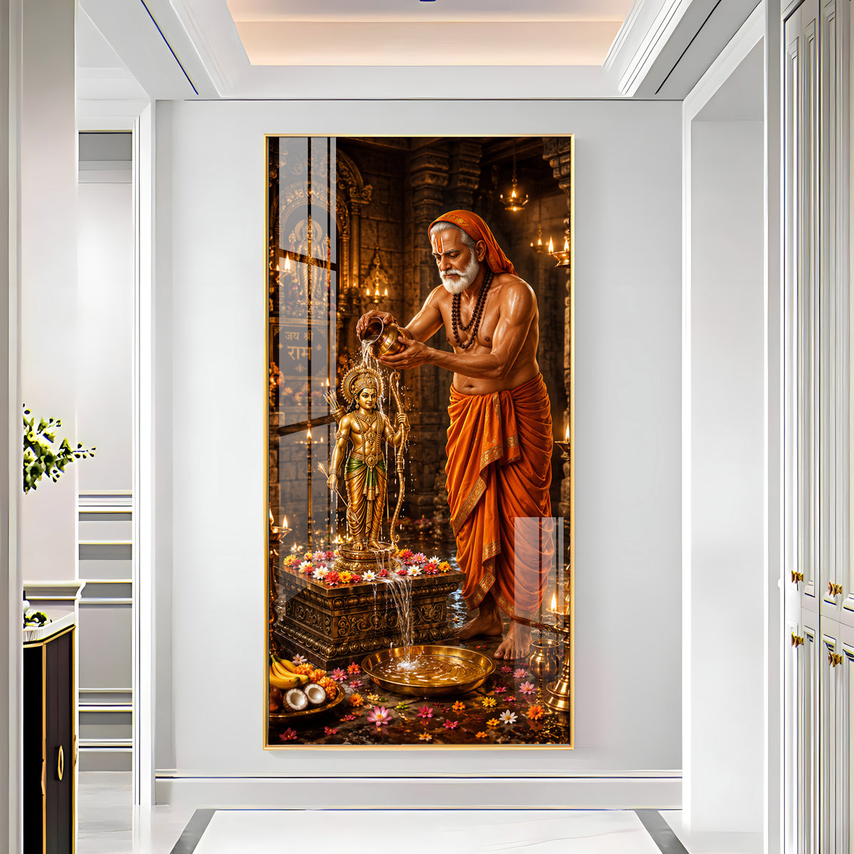 Shri Raghavendra Swamy Ritual Abhishek On Lord Ram Premium Acrylic Vertical Wall Art