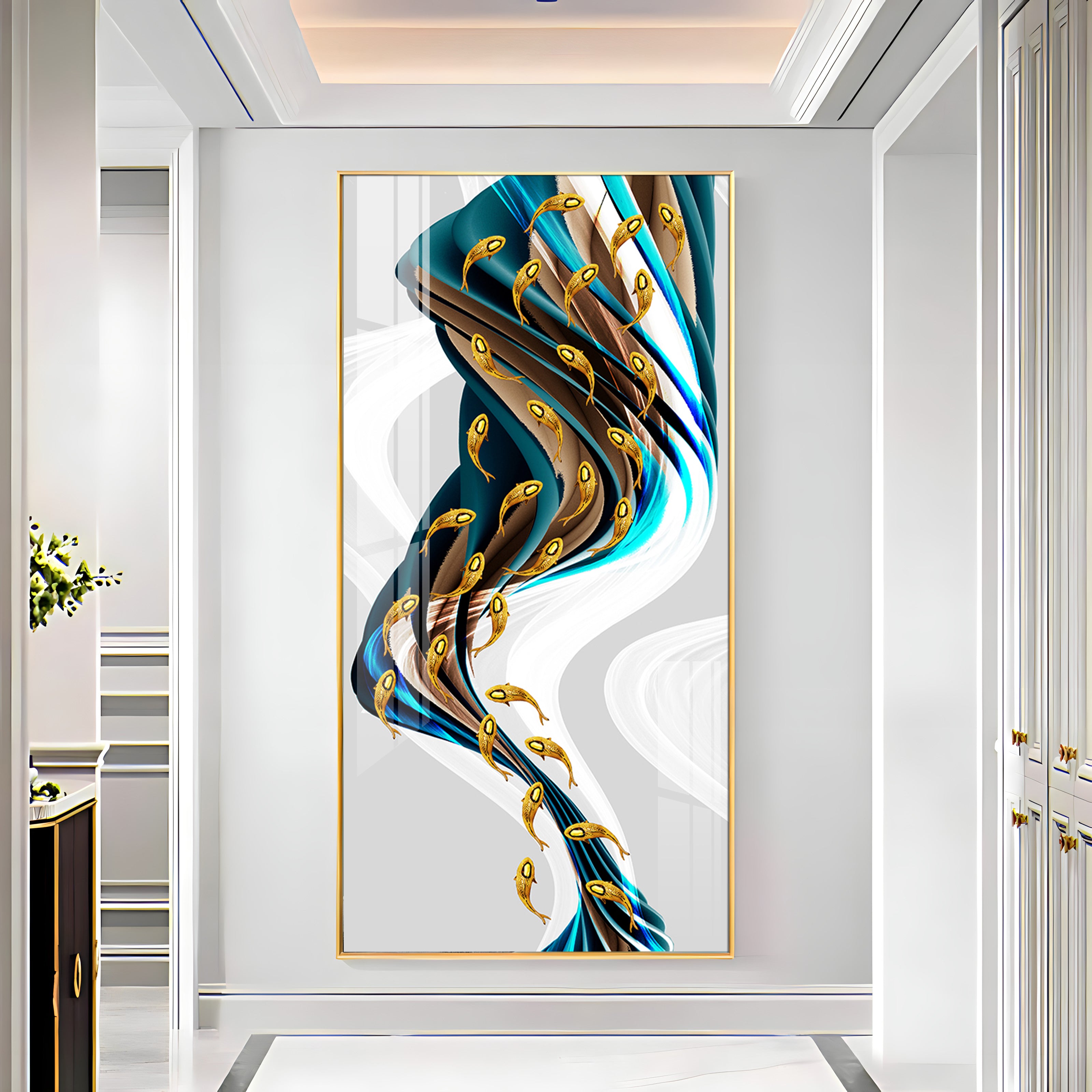 Rich Golden Carp School of Fish Premium Acrylic Vertical Wall Art