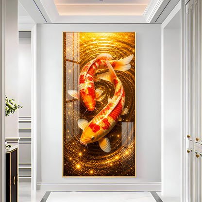 Twin Golden Koi Fish Premium Acrylic Vertical Wall Art