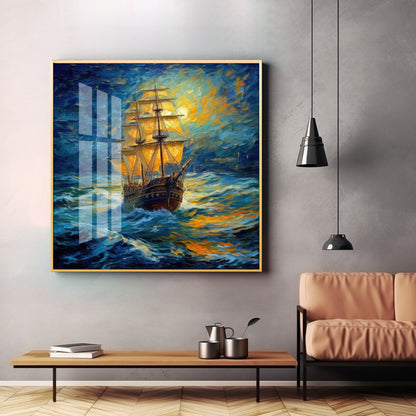 Vintage Sailing Ship Premium Acrylic Square Wall Art