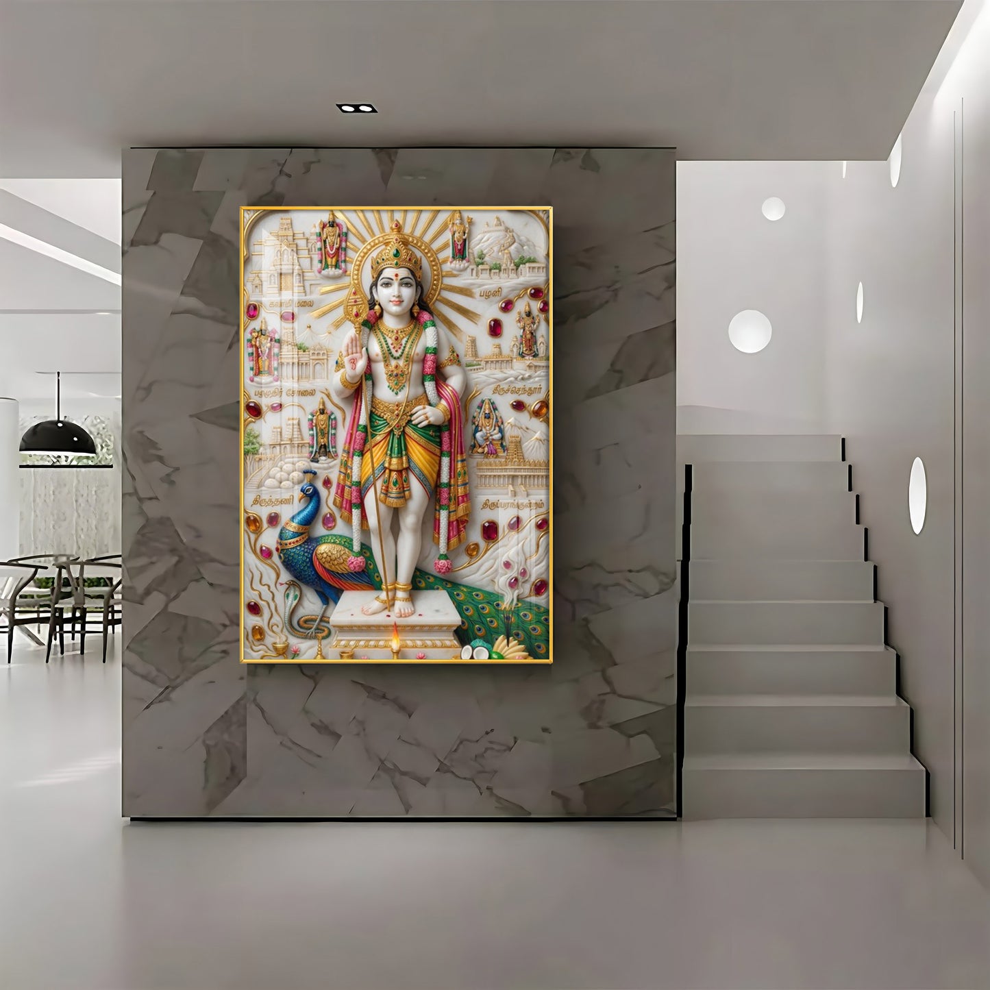 Lord Kartikeya With Peacock Premium Acrylic Vertical Wall Art