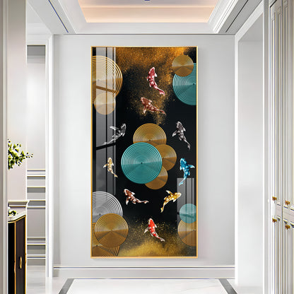 Abstract Rings & Goldfish Premium Acrylic Vertical Wall Art