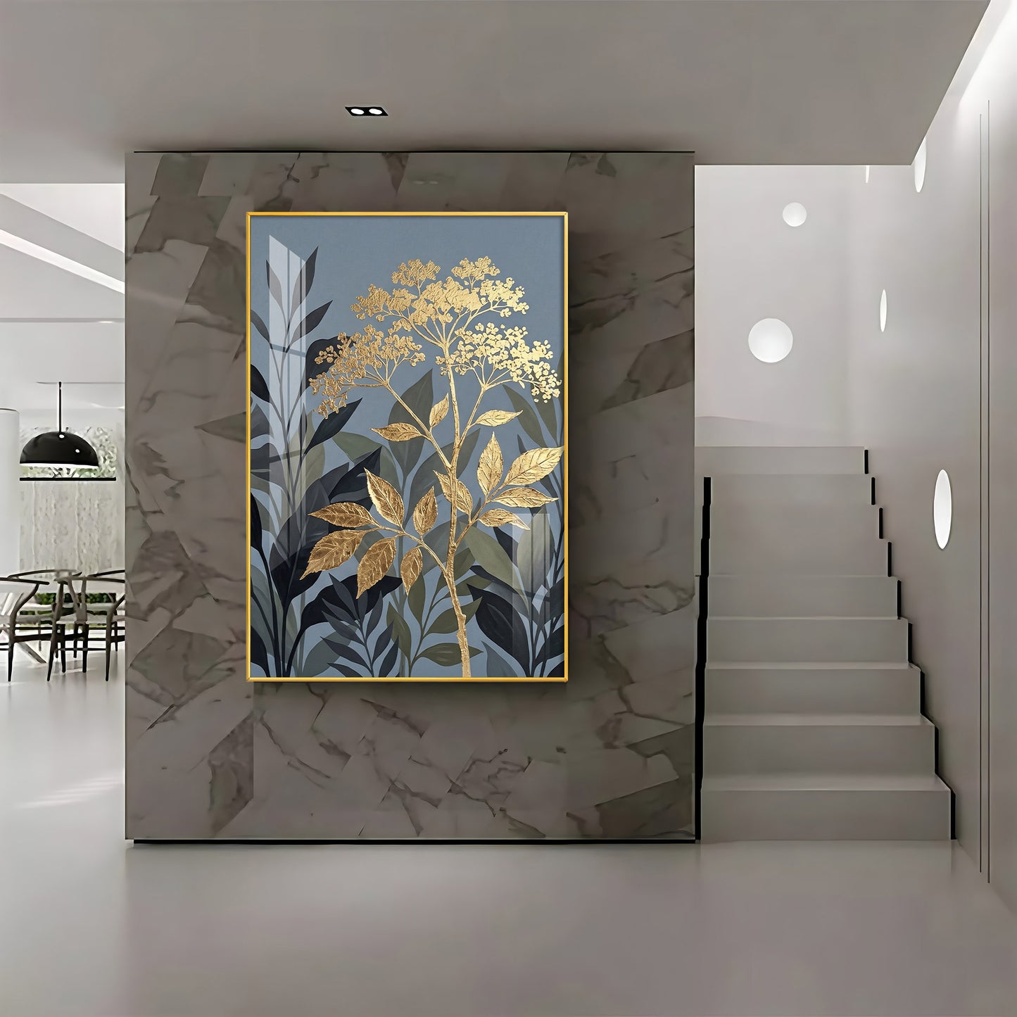 Republic Midnight Blue Botanical Leaves Premium Acrylic Vertical Wall Art