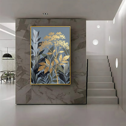 Republic Midnight Blue Botanical Leaves Premium Acrylic Vertical Wall Art