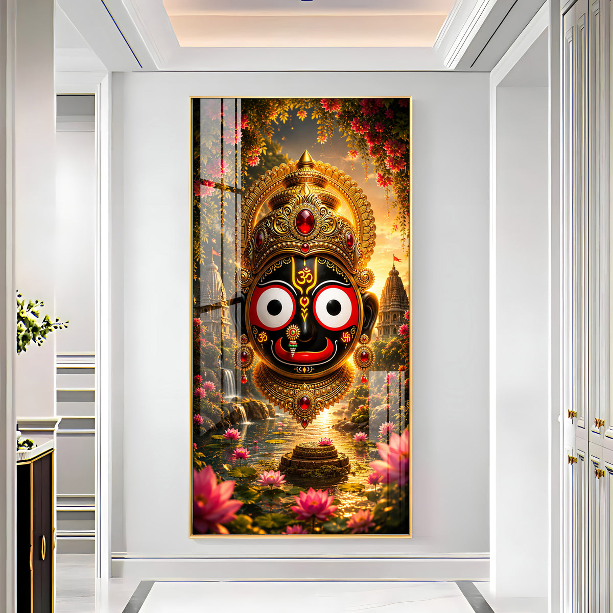 Lord Jagannath Puri Golden Crown Premium Acrylic Vertical Wall Art