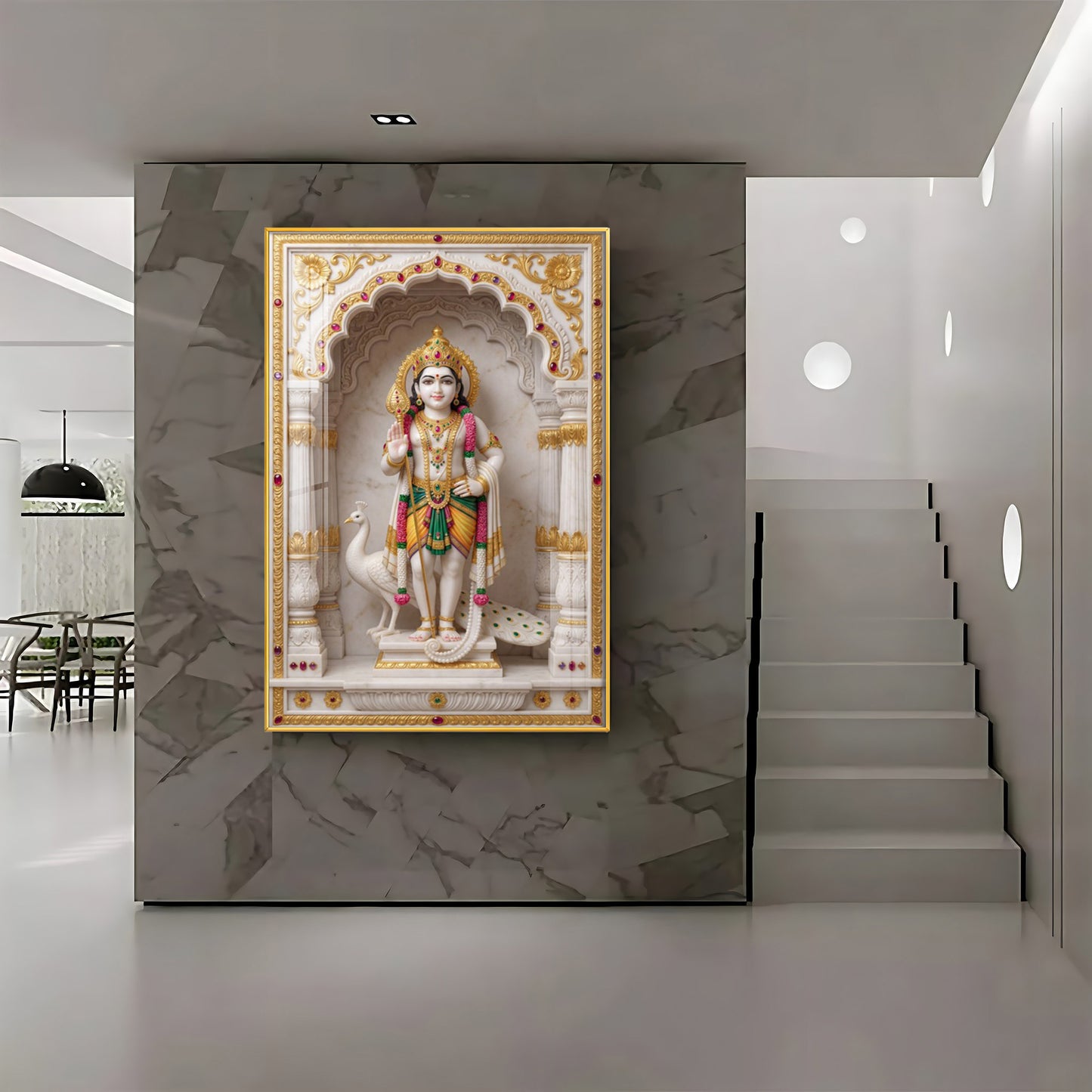 Lord Murugan With White Peacock Premium Acrylic Vertical Wall Art