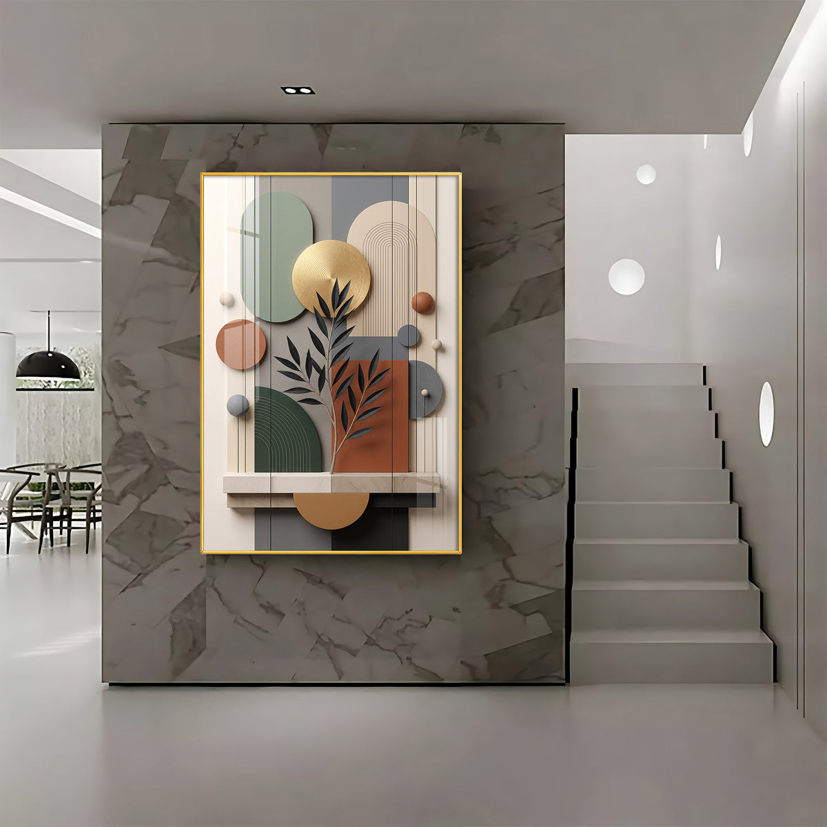 Modern Geometric Abstract with Gold Disc Premium Acrylic Vertical Wall Art