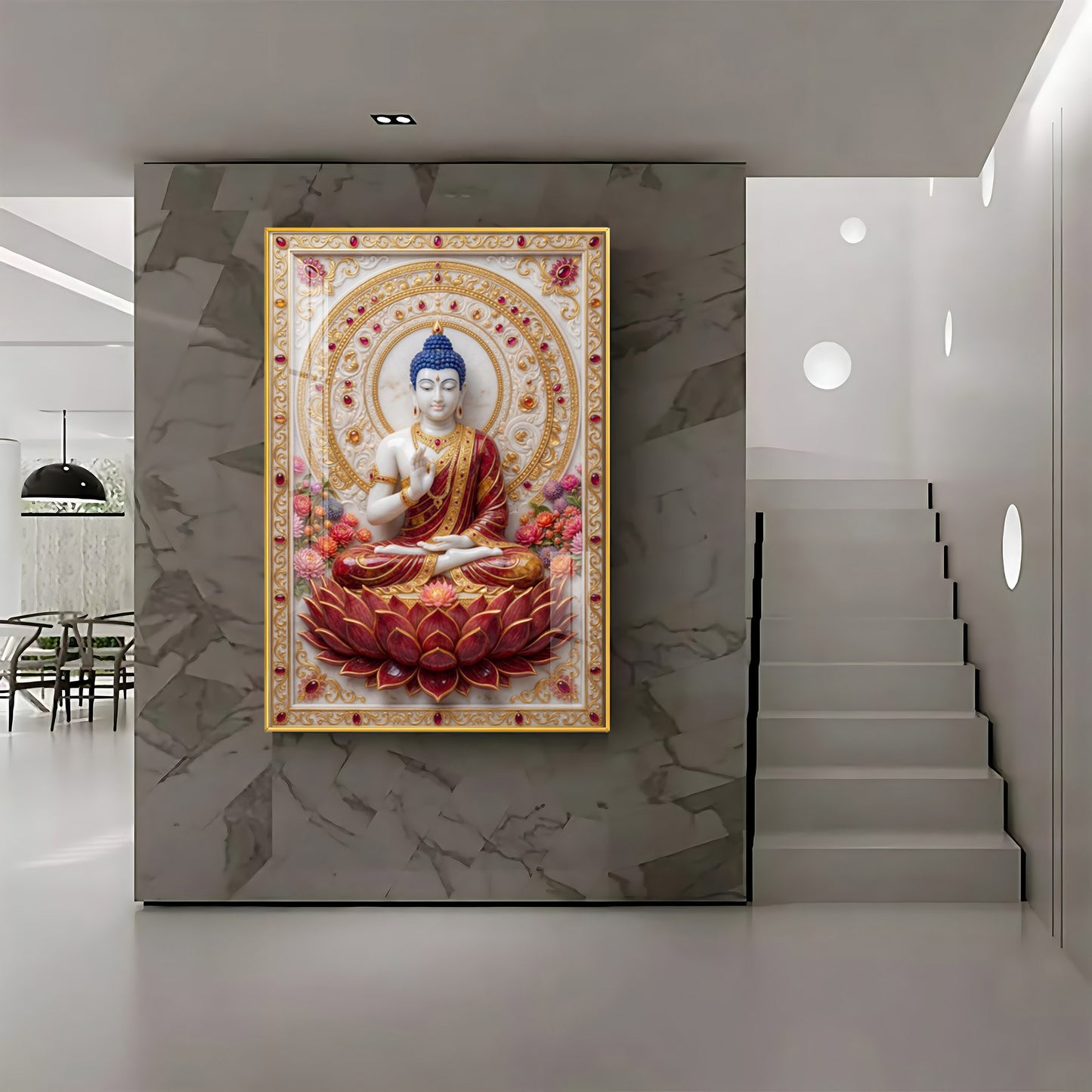 Divine Serenity Buddha On Red Lotus Premium Acrylic Vertical Wall Art