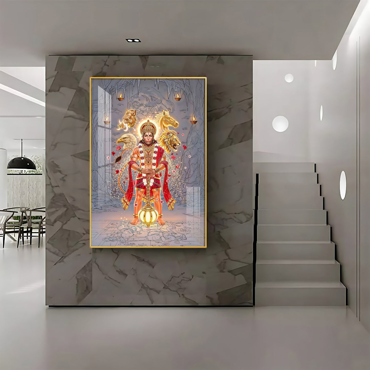 Hindu Deity Panchmukhi Hanuman Premium Acrylic Vertical Wall Art