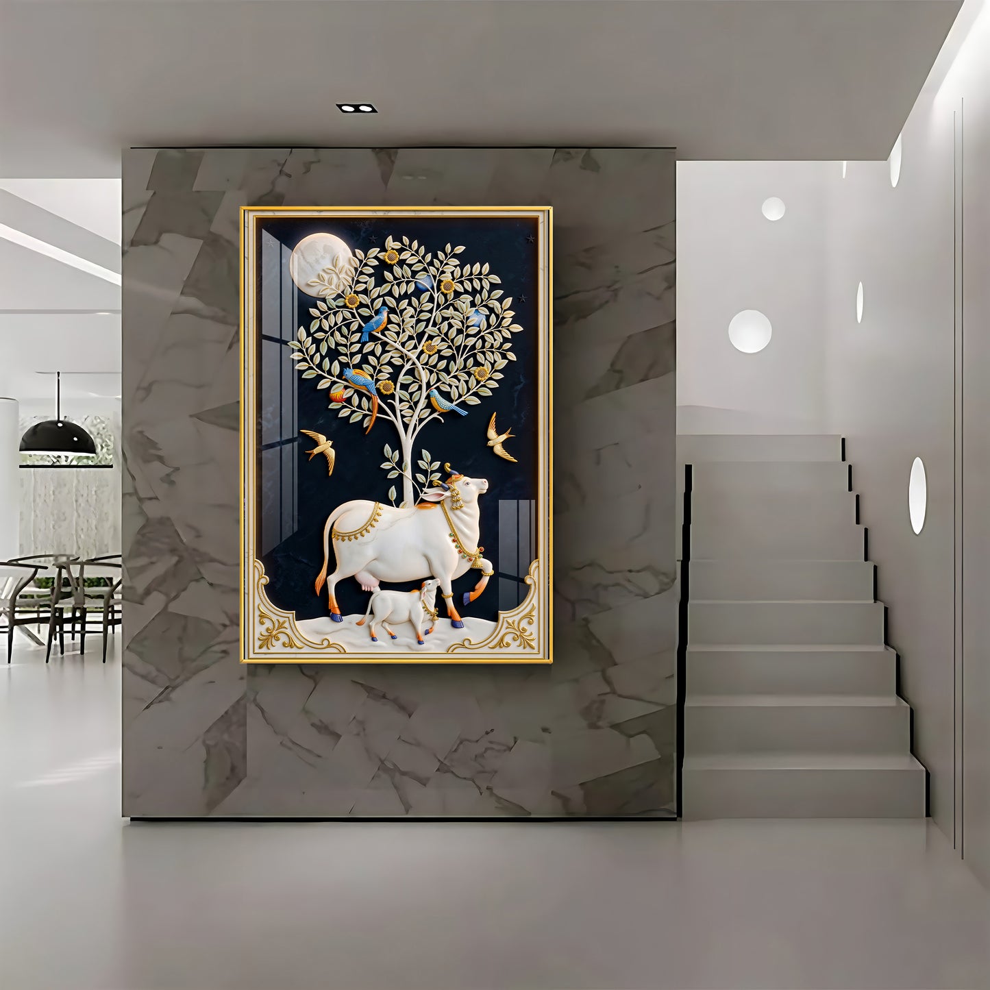 Kamdhenu Cow Premium Acrylic Vertical Wall Art