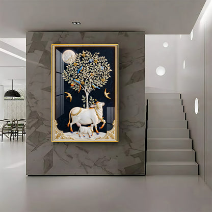 Kamdhenu Cow Premium Acrylic Vertical Wall Art
