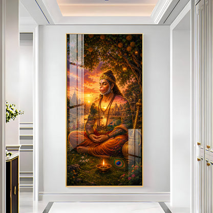 Spiritual Meditating Hanumanji Premium Acrylic Vertical Wall Art