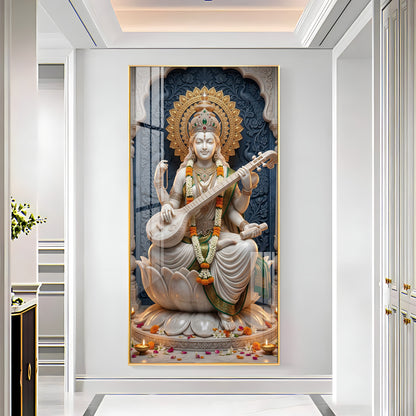 Divine Goddess Maa Saraswati Premium Acrylic Vertical Wall Art