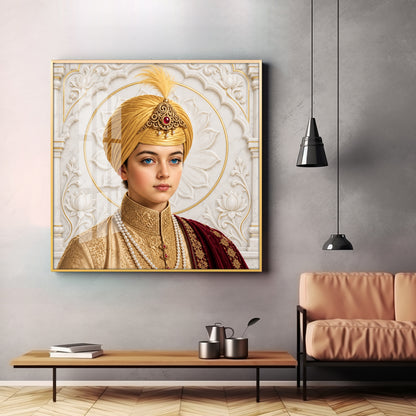 Guru Harkrishan Sahib Ji In Golden Turban Premium Acrylic Square Wall Art