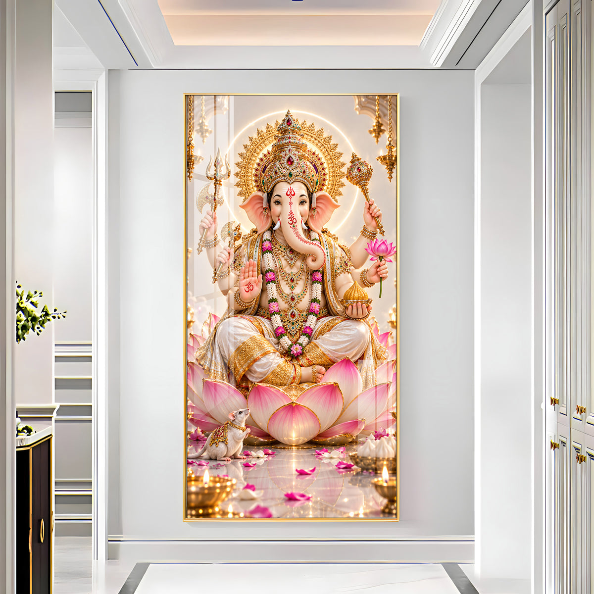 Vighnaharta Pink Lotus Premium Acrylic Vertical Wall Art
