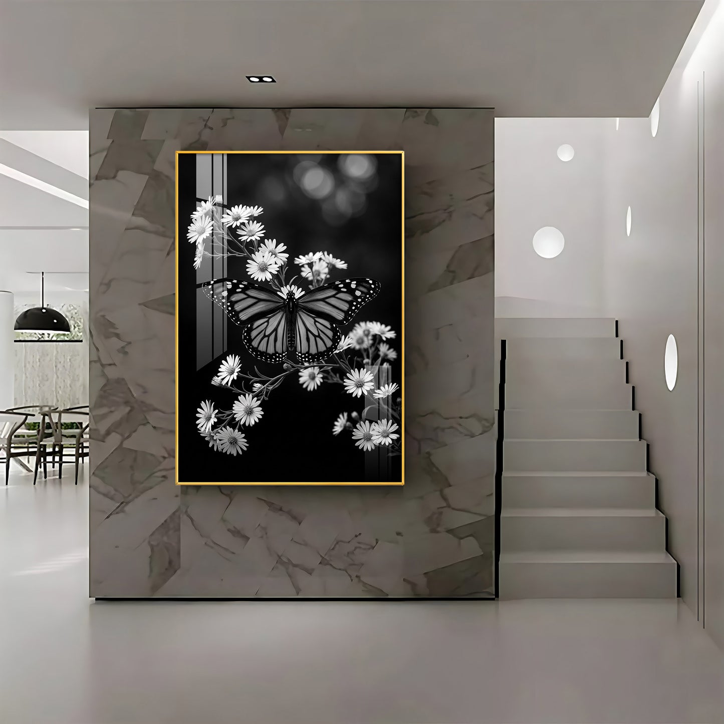 Elegant Black & White Butterfly & Floral Premium Acrylic Vertical Wall Art