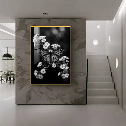 Elegant Black & White Butterfly & Floral Premium Acrylic Vertical Wall Art