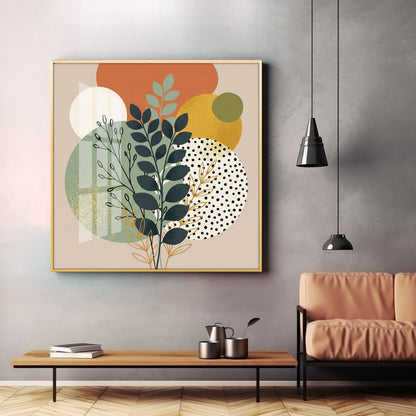 Leafy Branches Geometric Shapes Premium Acrylic Square Wall Art