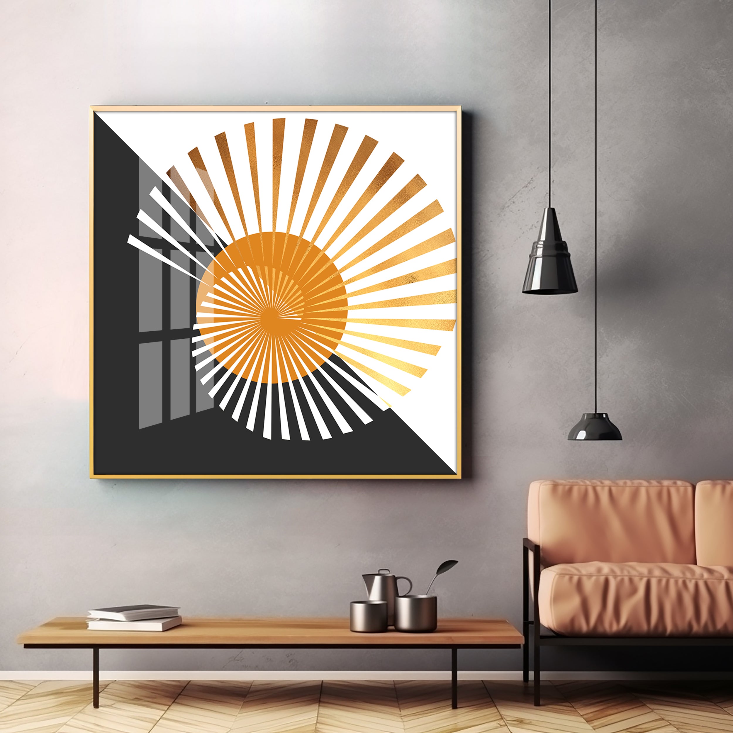 Golden Sunburst Premium Acrylic Square Wall Art