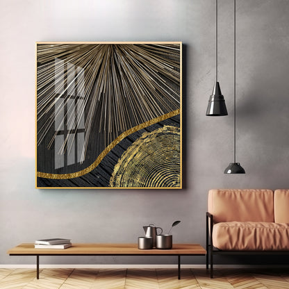 Golden Black Wood Tree Rings Premium Acrylic Square Wall Art
