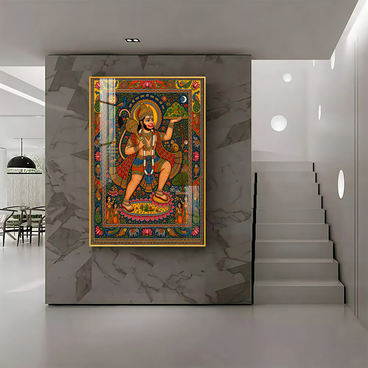 Madhubani Lord Hanuman Premium Acrylic Vertical Wall Art