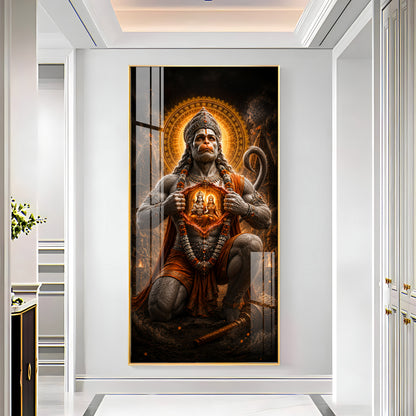 Lord Hanuman Showing Ram Sita In Heart Premium Acrylic Vertical Wall Art
