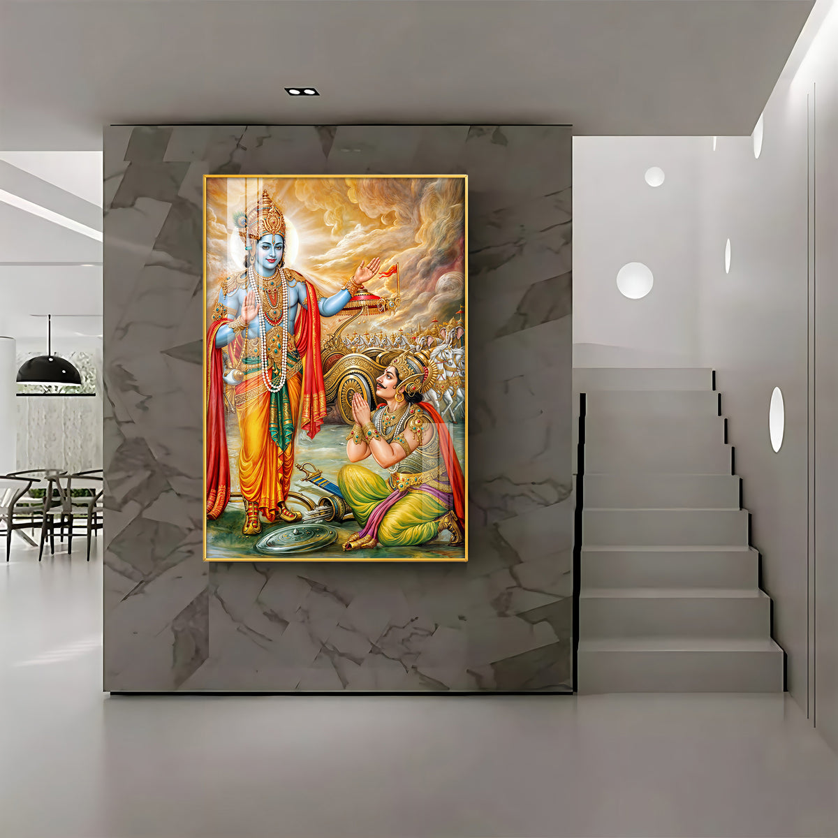 Lord Krishna & Arjuna Premium Acrylic Vertical Wall Art