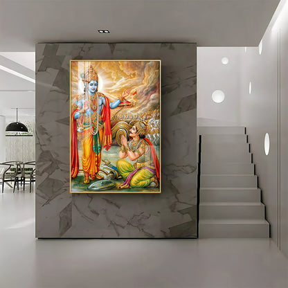 Lord Krishna & Arjuna Premium Acrylic Vertical Wall Art
