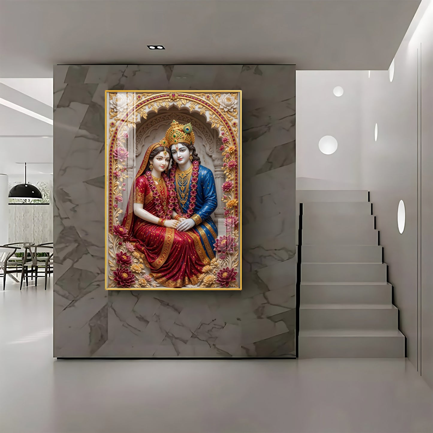 Depiction Of Radha Krishna Seated Together Premium Acrylic Vertical Wall Art