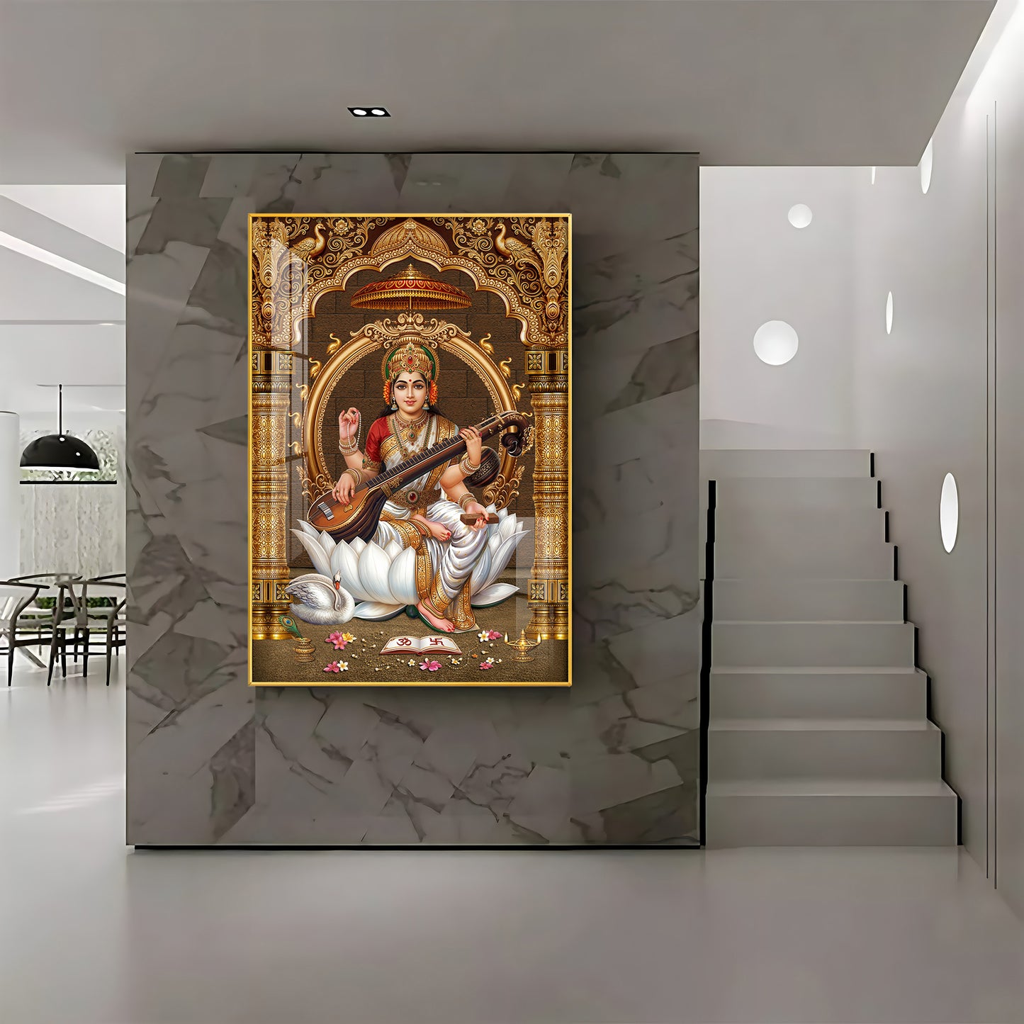 Goddess Saraswati Premium Acrylic Vertical Wall Art