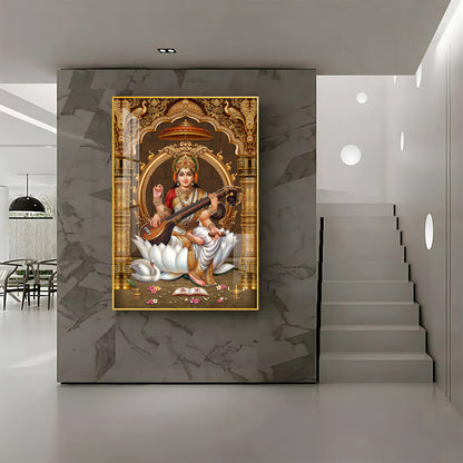 Goddess Saraswati Premium Acrylic Vertical Wall Art