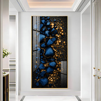 Deep Blue Cracked Rock with Gold Dust Premium Acrylic Vertical Wall Art