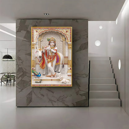 Majestic Harmony Of Krishna Ji Premium Acrylic Vertical Wall Art