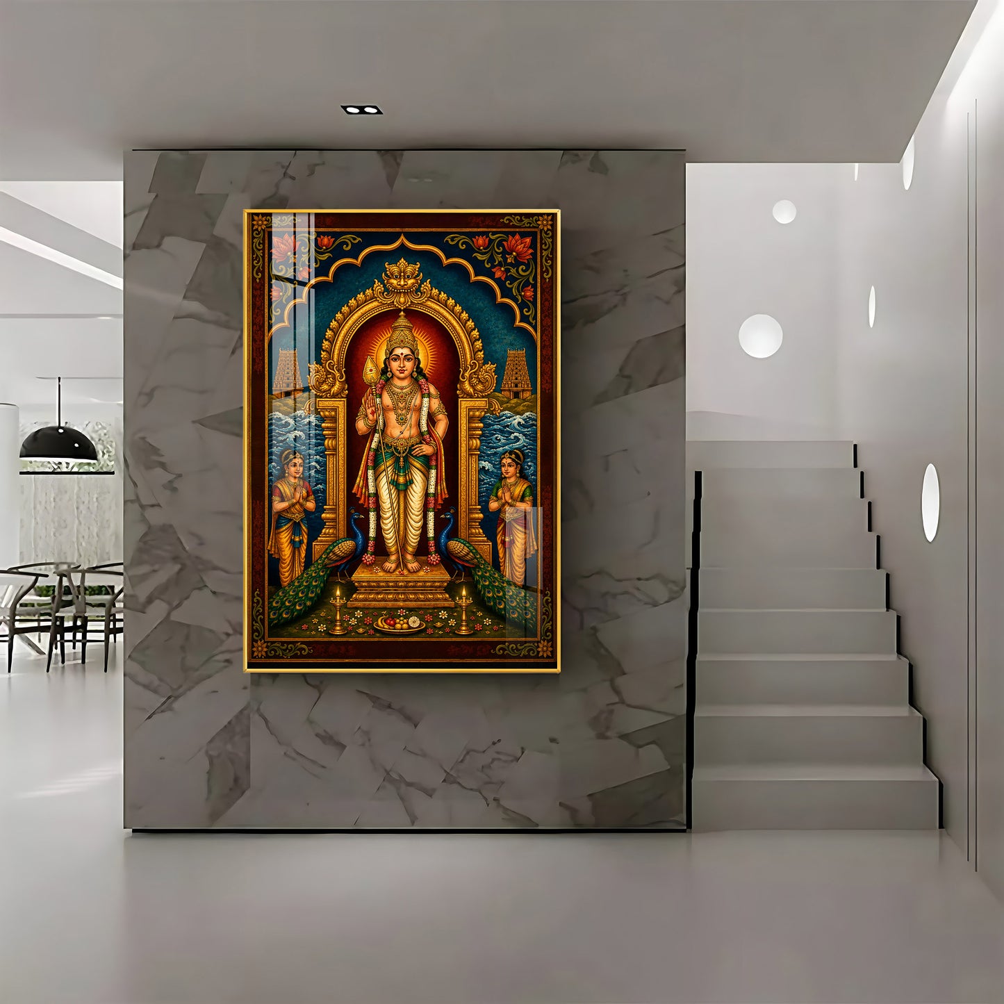 Lord Murugan Divine Tanjore Premium Acrylic Vertical Wall Art