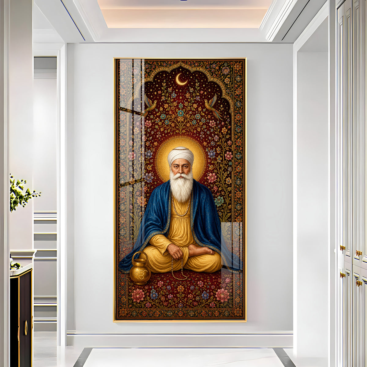 Guru Nanak Dev Ji Seated Meditation Blue Shawl Premium Acrylic Vertical Wall Art