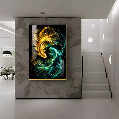 Luminous Gold Fish Premium Acrylic Vertical Wall Art