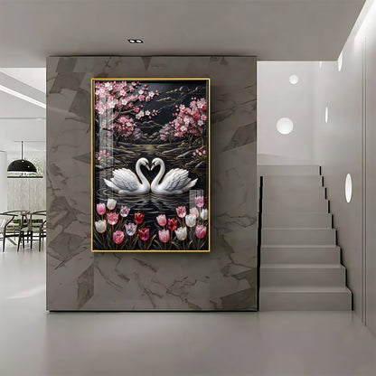 Swan Pair On A Pond Premium Acrylic Vertical Wall Art