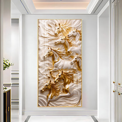 White & Gold Horses Premium Acrylic Vertical Wall Art
