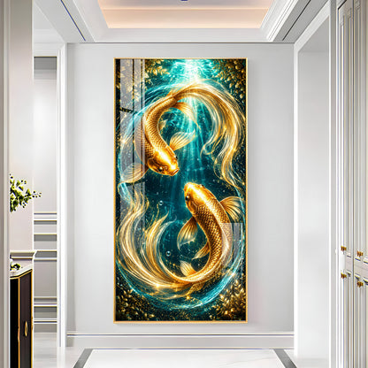 Pair Of Golden Koi Fish Premium Acrylic Vertical Wall Art