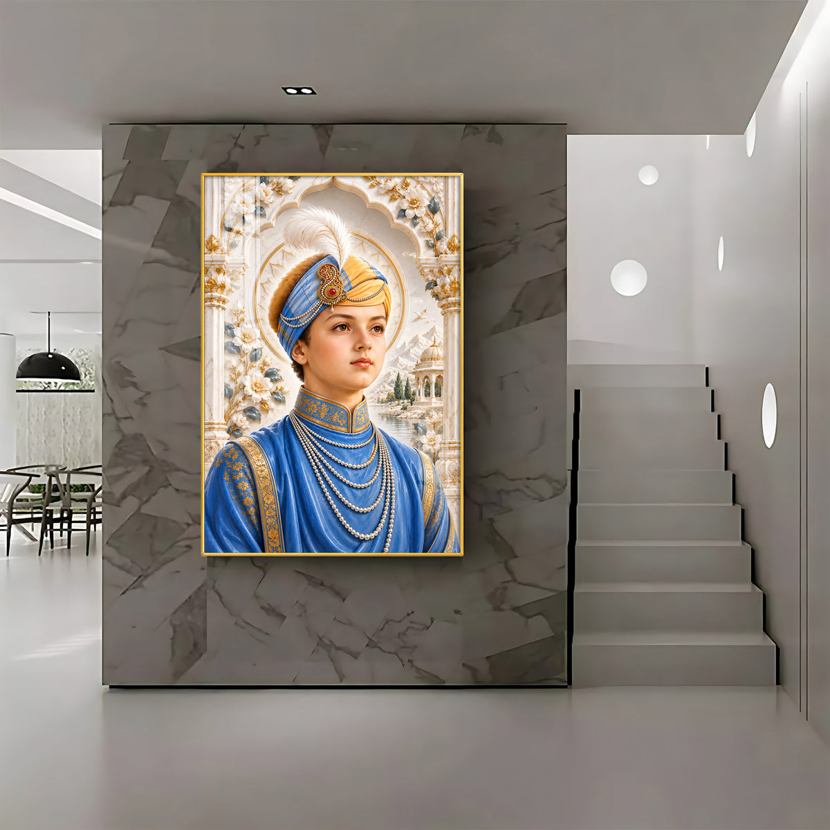 Guru Harkrishan Sahib Ji In Blue Attire Premium Acrylic Vertical Wall Art