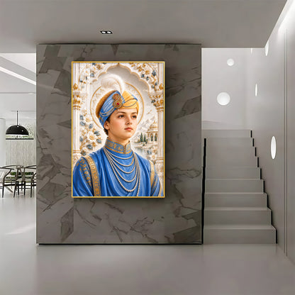 Guru Harkrishan Sahib Ji In Blue Attire Premium Acrylic Vertical Wall Art