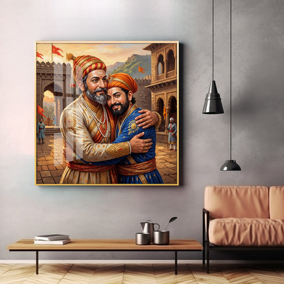 Shivaji Maharaj With Sambhaji Maharaj Premium Acrylic Square Wall Art
