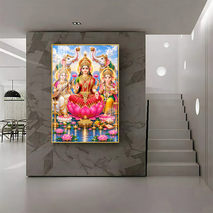 Maa Lakshmi, Saraswati & Ganesha Premium Acrylic Vertical Wall Art