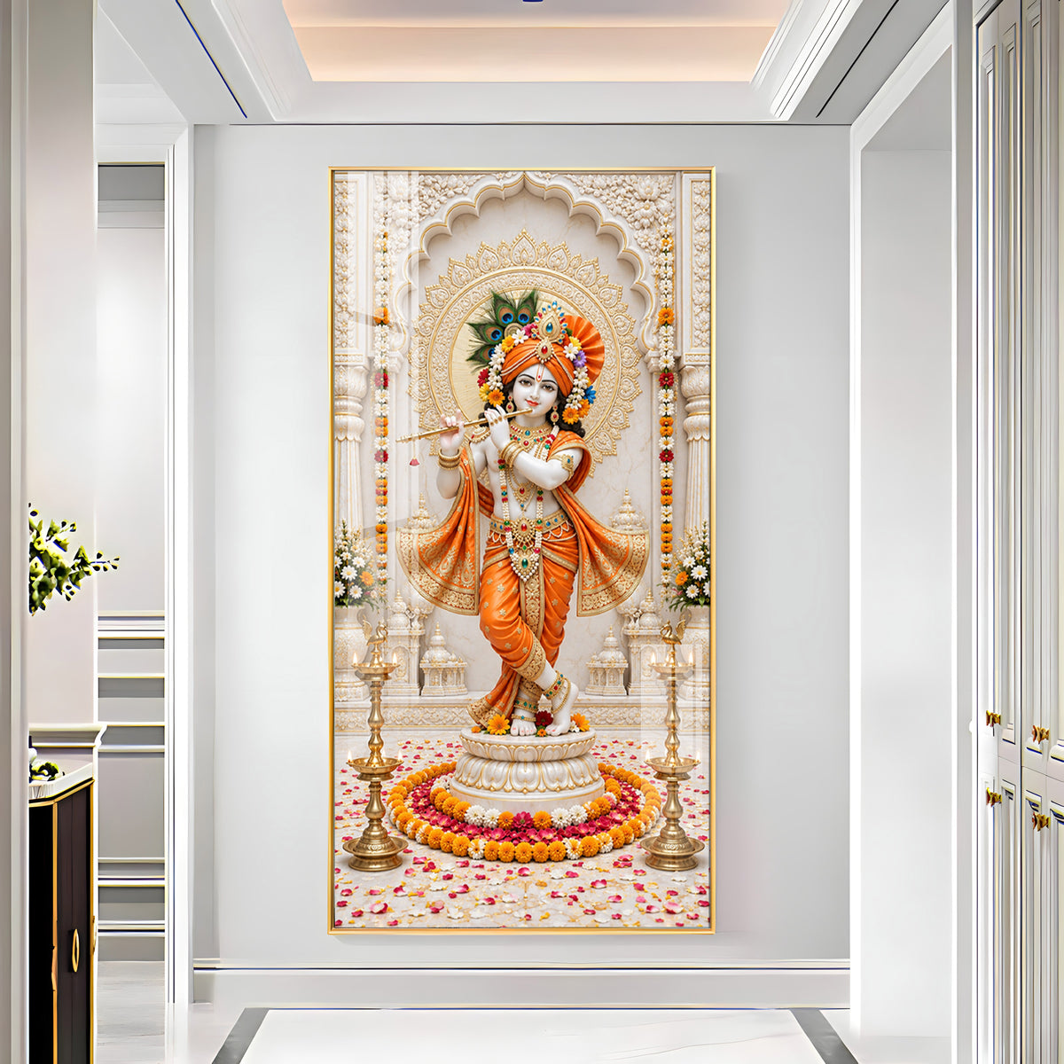 Shri Krishna In Orange Poshak Premium Acrylic Vertical Wall Art